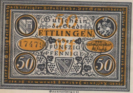 50 PFENNIG 1921 Stadt ETTLINGEN Baden UNC DEUTSCHLAND Notgeld Banknote #PB379 - [11] Emissions Locales