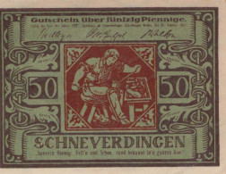 50 PFENNIG 1921 Stadt SCHNEVERDINGEN Hanover DEUTSCHLAND Notgeld Banknote #PF930 - [11] Emissions Locales