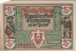 50 PFENNIG 1921 Stadt ROTHENBURG OB DER TAUBER Bavaria UNC DEUTSCHLAND #PH327 - [11] Emissioni Locali