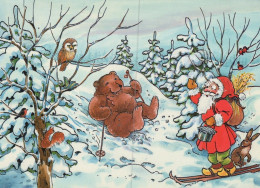 SANTA CLAUS ANIMALS CHRISTMAS Holidays Vintage Postcard CPSM #PAK893.GB - Santa Claus