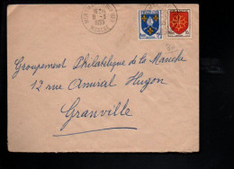 BLASONS AFFRANCHISSEMENT COMPOSE SUR LETTRE DE MONTMARTIN SUR MER MANCHE 1955 - Tarifas Postales