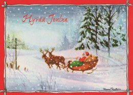 PÈRE NOËL Bonne Année Noël CERF Vintage Carte Postale CPSM #PBB165.FR - Santa Claus