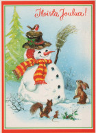 Bonne Année Noël BONHOMME DE NEIGE Vintage Carte Postale CPSM #PAZ776.FR - Año Nuevo