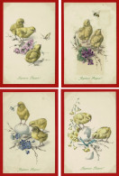 Paques-88Ph126 Série De 4 Cpa M.M. VIENNE, Des Petits Poussins Avec Branches De Fleurs, Papillon, Abeille, Libellule - Pascua