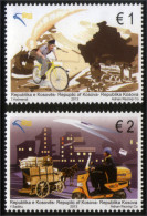 Kosovo 2013 Europa CEPT Postal Vehicles Motorcycle Bicycle Stagecoach Horses Locomotive, Set MNH - Kosovo