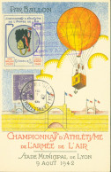 CAD Athlétisme Armée De L'air 9 6 1942 Vignette & CP Championnat D'athlétisme De L'armée De L'air Lyon Par Ballon Poste - 2. Weltkrieg 1939-1945