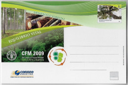 Argentina 2009 Postal Stationery Card 13th World Forestry Congress In Buenos Aires Tree Trunk Log Unused - Postwaardestukken