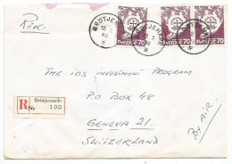 Sweden Registered Cover Brotjemark 12jul1968 To Suisse With Uppsala O.70(x3) - Covers & Documents