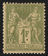 N°82, Sage 1fr. Olive-clair, Type II (N Sous U), Neuf ** Sans Charnière - TB - 1876-1898 Sage (Type II)