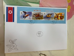Korea Stamp 2009 Imperf Pane FDC Birds WWF - Corea Del Norte