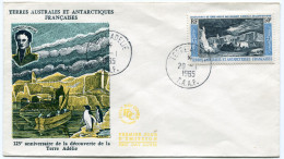 T. A. A. F. ENVELOPPE 1er JOUR DU PA 8 125e ANNIVERSAIRE DE LA DECOUVERTE DE LA TERRE ADELIE AVEC OBLITERATION ..... - FDC