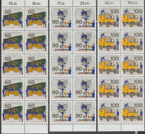 Berlin, 1990 Nr. 876-878 ** 3 Ungefaltete Bogenteile "Postgeschichte"  Je 10 Marken, Komplette Sätze - Nuovi