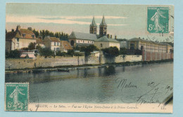 MELUN - La Seine - Vue Sur L'Eglise Notre-Dame Et La Prison Centrale - Cpa Colorisée Circulé 1911 - Melun