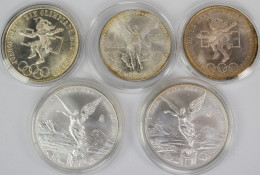 Mexiko: Lot 5 Münzen, Dabei 3 X 1 OZ Libertad (1991, 2022, 2022) Sowie 2 X 25 Pe - Mexique