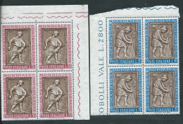 Italia 1963; Campagna Mondiale Contro La Fame, Serie Completa In Quartine D' Angolo. - 1961-70: Mint/hinged