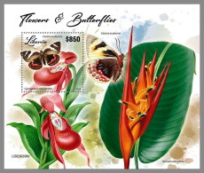 LIBERIA 2023 MNH Butterflies Schmetterlinge Flowers Blumen S/S – OFFICIAL ISSUE – DHQ2417 - Mariposas