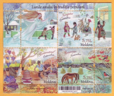 2020 Moldova Moldavie  Months Of The Year, Tradition,  December, Fauna, Birds, Horse, Dog Block Mint - Moldavie