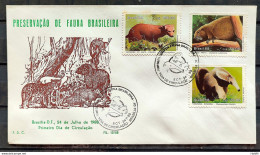 Brazil Envelope PVT FIL 012 1988 Fauna Mato Dog Tamanduá Ouriço CBC BSB - FDC