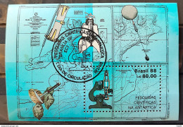 B 74 Brazil Stamp Scientific Surveys At Antartica Antatida Science Map 1988 Cbc Brasilia - Nuevos
