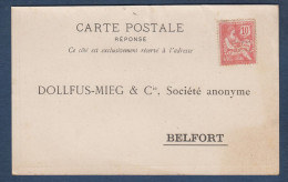 10c Mouchon Perforé  D M C Sur Carte Réponse DOLLFUS  MIEG & Cie - Cartas & Documentos