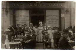 Devanture Et Terrasse Du " Bar Américain ". Maison Bourgue. Carte Photo Animée Non Située - Caffé