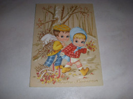 CP CARTE POSTALE ANNIVERSAIRE TYPE POULBOT 2 ENFANTS CUEILLENT - Vierge - Cumpleaños