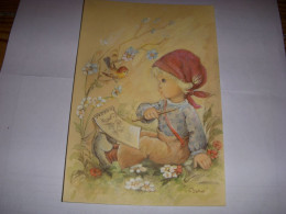 CP CARTE POSTALE DESSIN D'une PETITE FILLE DESSINANT Un OISEAU - ECRITE - Kindertekeningen