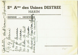 Haren. Usines DESTREE. Tarif De Prix Au 1er Mai 1940. - Werbepostkarten