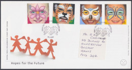 GB Great Britain 2001 FDC Hopes For The Future, Flower, Flowers, Butterfly, Art. Children, Child, First Day Cover - Brieven En Documenten