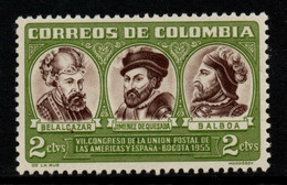 07A- KOLUMBIEN - 1955 - MI#: 745 - MNH - BELALCAZAR, QUESADA AND BALBOA - VII POSTAL CONGRESS UPAEP - Colombia