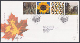 GB Great Britain 2000 FDC Tree And Leaf, Sunflower, Flower, Flowers, Tree, Trees, Pictorial Postmark, First Day Cover - Brieven En Documenten