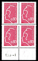 N°1862B ** 80c Rose Foncé, Marianne De DURRENS, Non émis En Bloc De Quatre Bord De Feuille Avec Numéro De Presse T.D.6-1 - Unused Stamps