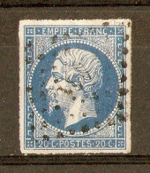 1854 - Napoléon 20c. Bleu Ciel YT 14A (type I) PC441 Bordeaux (32) - 1853-1860 Napoléon III.