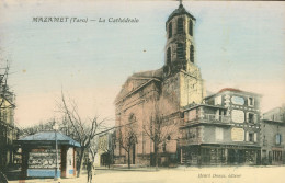 CPA- MAZAMET- La Cathédrale - Le Kiosque à Journaux, Le Bazar Central - Edition Henri Douce - TBE - Mazamet