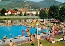 73885401 Eberbach Baden Neckar Freibad Blick Zum Kurhaus Und Burg Im Hintergrund - Eberbach