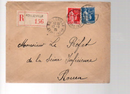 AFFRANCHISSEMENT COMPOSE SUR LETTRE RECOMMANDEE DE ROLLEVILLE 1935 - Tarifs Postaux