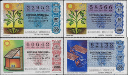 Espagne 1978. 4 Billets De Loterie Nationale. Actions Du Soleil. Chauffage, Plantes, Panneaux Solaires Sur Satellites - Biglietti Della Lotteria