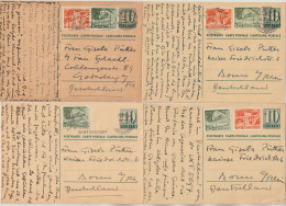 Schweiz 4 Ganzsachen Postkarten Entier Postal 1953/55/56 10c Chiffre Gestempelt In Zürich Nach Deutschland - Postwaardestukken