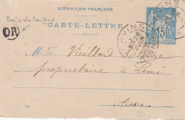 CARTE-LETTRE.  28 JUIN 1900. ENTIER SAGE 15c. VERVINS. AISNE. ORIGINE RURALE OR = BOIS DE LAIGNY. POUR LEMÉ - 1877-1920: Periodo Semi Moderno