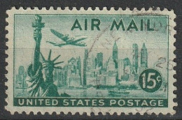 Avion Au-Dessus De New York Timbre Poste Aérienne N°37 Oblitéré 1947 - 2a. 1941-1960 Used