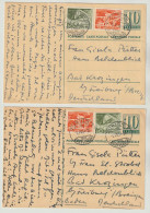 Schweiz 2 Ganzsachen Postkarten Ziffer 10, Stempel Zürich 1954 Nach Deutschland Mit Zusatzfrankaturen, 3 Scans - Entiers Postaux