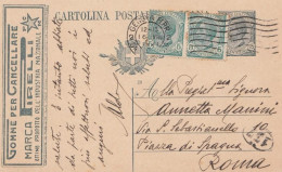 1807 - REGNO -Cartolina Postale Pubblicitaria Da C. 15 Ardesia Del 1921 Da Genova A Roma Con Aggiunta Di Cent 5+5 Verde - Entiers Postaux