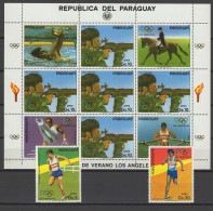 Paraguay 1984 Olympic Games Los Angeles, Shooting, Athletics, Swimming, Rowing Etc. Sheetlet + 2 Stamps MNH - Estate 1984: Los Angeles