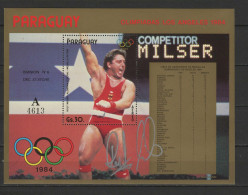 Paraguay 1985 Olympic Games Los Angeles, Weightlifting, S/s With Signature Of Rolf Milser MNH - Ete 1984: Los Angeles