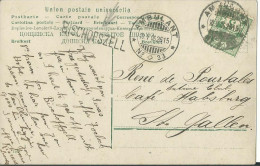 SUISSE CARTE 5c MARQUE LINEAIRE BISCHOPSZELL + AMBULANT N°33 POUR ST GALLEN DE 1906    LETTRE COVER - Briefe U. Dokumente