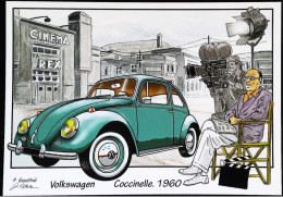 ► VOLKSWAGEN COX COCCINELLE 1960 - Tournage De Film  Cinema Rex Giovanni Galbi  - CPM   Illustrateur - Andere & Zonder Classificatie