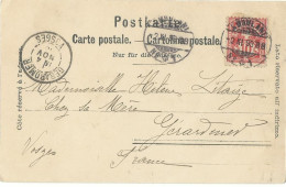 SUISSE CARTE 10c GENEVE + AMBULANT N°1 POUR GERARDMER ( VOSGES ) DE1893   LETTRE COVER - Brieven En Documenten