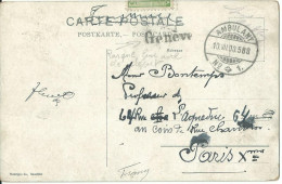 SUISSE CARTE 5c MARQUE LINEAIRE GENEVE + AMBULANT N°1 POUR PARIS DE 1908   LETTRE COVER - Cartas & Documentos