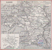Carte Du Département Du Gard (30). Préfecture, Sous Préfecture, Chef Lieu ,commune, Archevêché Etc... Larousse 1948. - Historical Documents
