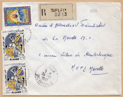 36826# ALGERIE LETTRE RECOMMANDE Obl DUPLEIX ORLEANSVILLE 1967 Pour METZ MOSELLE - Algérie (1962-...)